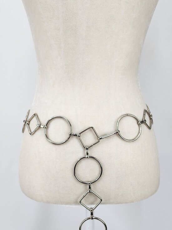 Vtg 80s 90s Womens Silvertone Metal Circle & Squares Chain Belts Lobster Clasp main image 11